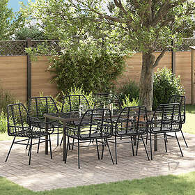 vidaXL 9-delars trädgårds matsalsset svart poly rattan 3380847