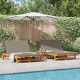 vidaXL Dubbel solstol med hjul och kudde i massivt akaciaträ 3325191