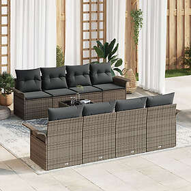 vidaXL Trädgårdsoff-set Set om 7 Grå Rattan, Polyester 3345289