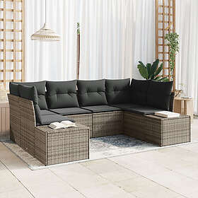 vidaXL Trädgårdsoff Set Set om 6 Grå Rattan Trädgårdsoff Set 3347199