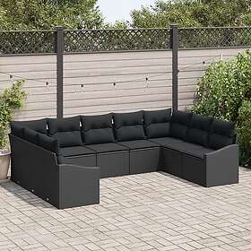 vidaXL Lounge Set 9 delar Svart Rattan Stål