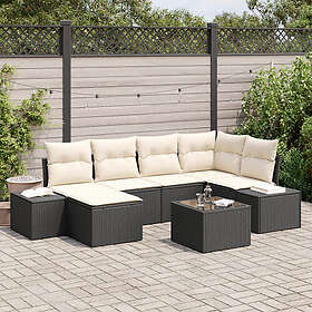 vidaXL Trädgårdsoffeset Set av 7 Svart och grädde Rattan, polyester 3347137