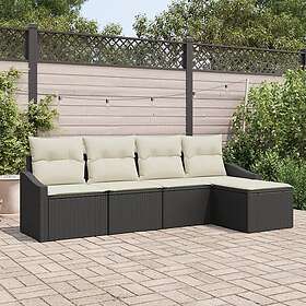 vidaXL Trädgårdsoffset Set om 5 Svart och grädde Rattan och polyester 3355346