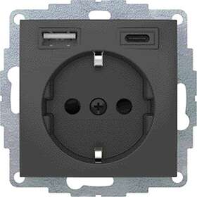 Hager 48041606 Uttag 1-vägs, USB-uttag A+C 3A