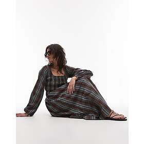 TOPSHOP Shirred Long Sleeve Midi Dress