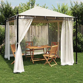 vidaXL Paviljong med nätväggar gräddvit 2,93x2,93 m stål 368434