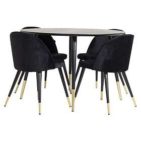 Venture Home Dipp Matgrupp 115 cm Rund med 4 Velvet stolar Svart/Guld Matgrupper Svart,Guld