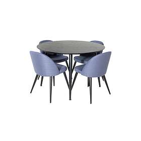 Venture Home Dipp Matgrupp 115 cm Rund med 4 Velvet stolar Svart Matgrupper Blå,Svart