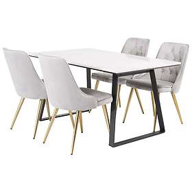 Venture Home Estelle Matgrupp 140 cm Rektangulär med 4 Velvet stolar Svart/Guld 