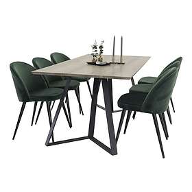 Venture Home Marina Matgrupp 180 cm Rektangulär med 6 Velvet stolar Svart Matgrupper Grå,Grön,Svart