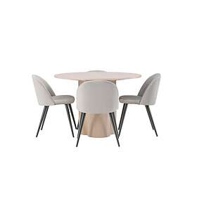 Venture Home Olivia Matgrupp 110 cm Rund med 4 Velvet stolar Whitewash Matgrupper Grå,Vit