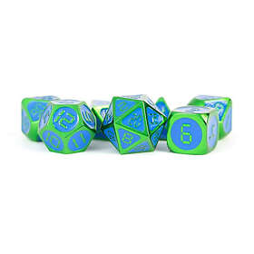 Metallic Dice Games : Digital Enamel Metal Set, 16mm Green with Blue Enamel