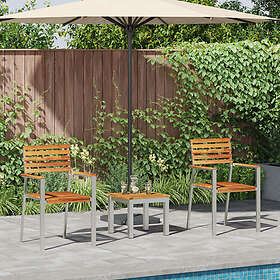 vidaXL 3-delad Trädgårds Matgrupp Massivt Teakträ, Stapelbara Trädgårdsstolar 2 st Massivt Teakträ och Stål