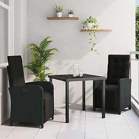 vidaXL 3-delat trädgårdsdiningset med kuddar svart polyrotting, matbord svart 80x80x73 cm härdat glas