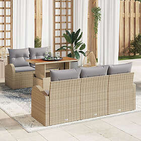 vidaXL Lounge Sett 6 Deler med Pute Beige Polyrotting Akasie