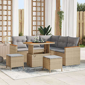 vidaXL Lounge Sett 8 Deler med Pute Beige Polyrotting Akasie