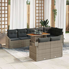 vidaXL 9-delad Trädgårdsset med Kuddar Grå Poly Rattan Akacia