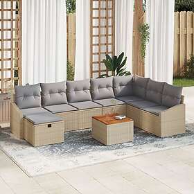 vidaXL Ensemble Lounge 9 pièces avec coussins Beige Polyrotin
