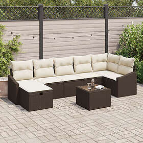 vidaXL Lounge Set 8 Pieces with Cushions Brown Poly Rattan