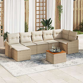 vidaXL 8-delad trädgårdsofa set med kuddar beige poly rattan akacia