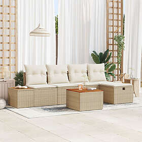 vidaXL Lounge Set 6 Pieces with Cushions Beige Poly Rattan