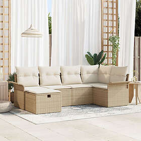 vidaXL Lounge Sett 6 Deler med Pute Beige Polyrotting