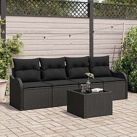 vidaXL 5-delad trädgårdsoffset med kuddar Svart Syntetisk rotting, 2-sits trädgå