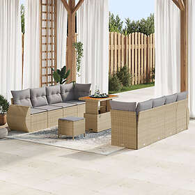 vidaXL 11-delars trädgårdsoffset med kuddar beige polyrotting akaciaträ, 3-delar