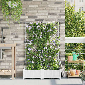 vidaXL Trädgårdsbehållare med spaljé 2 st Vit 80x40x125.5 cm