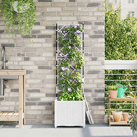 vidaXL Trädgårdsplanterare med Trellis Vit 40x40x143 cm