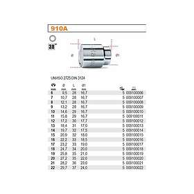 Beta Hylsnyckel 910A-8; 3/8''; 8 mm