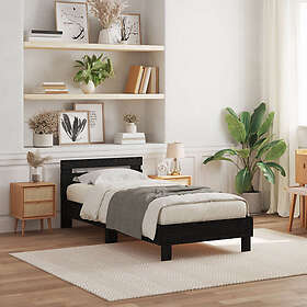 vidaXL Sängram med LED-lampor svart ek 90x200 cm konstruerat trä