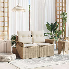 vidaXL Lounge Set 2-Seater with Cushions Beige Poly Rattan