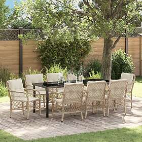 vidaXL 9-delars trädgårdsdining-set med kuddar beige poly-rattan