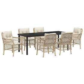 vidaXL 7-delat trädgårdsdining-set med kuddar Beige Poly Rattan