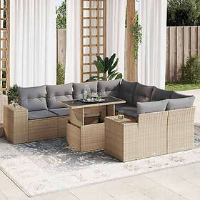 vidaXL Salon de jardin 9 pièces beige rotin artificiel avec coussins