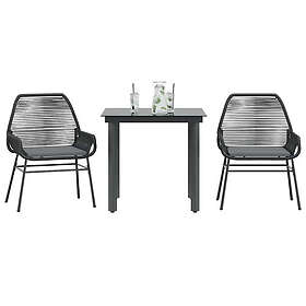 vidaXL Matgrupp för trädgård med dynor 3 delar svart konstrotting&glas