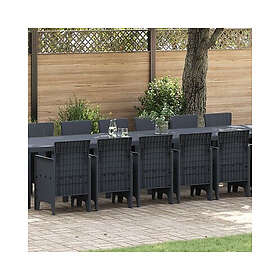 vidaXL 17-delars trädgårdsmatsalsset med kuddar vitt poly rattan 250x100x73 cm 1