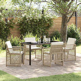 vidaXL 5 Delars Trädgårdsmatsalsset med kuddar Beige Poly Rotting Trädgårdsbord 