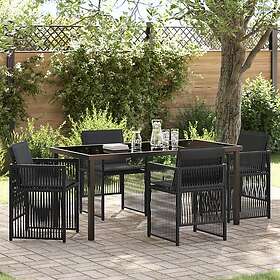 vidaXL 5-delad trädgårdsmatgrupp med kuddar Svart Poly Rattan Trädgårdsbord 160x