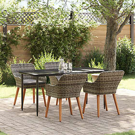 vidaXL 5-delars Trädgårds Matbord-set Grå Rattan Poly