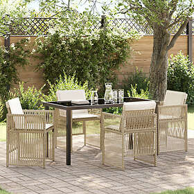 vidaXL 5-delat trädgårdsdining-set med kuddar i beige poly rotting trädgårdsbord