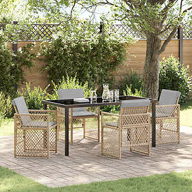 vidaXL 5-delat Middagsset med Kuddar Beige Poly Rottning Trädgårdsbord Svart 160