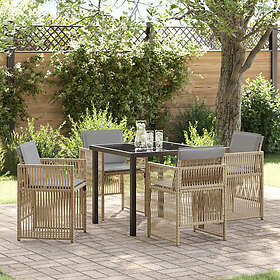 vidaXL Lounge Sett 5 Stykker med Pute Beige Polyrotting Hagebord Svart 80x80x73 