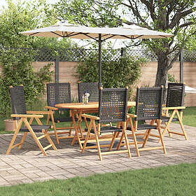 vidaXL 7-delat Trädgårdsmatsalsset Brun Massivt Akaciaträ och Poly Rattan