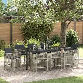 vidaXL 9-delat Trädgårdsmöbelset med kuddar Ljusgrå Poly Rattan Trädgårdsbord Svart 200x80x73 cm Härdat glas