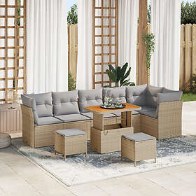 vidaXL 9-Piece Garden Sofa Set with Cushions Beige Rattan Acacia Wood