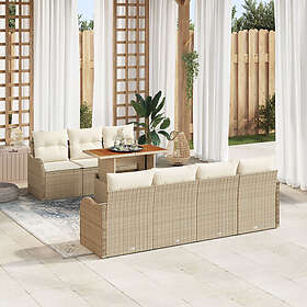 vidaXL Lounge Set 8 Pieces with Cushions Beige Rattan Acacia