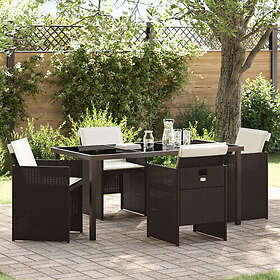 vidaXL 5-delad trädgårdsuppsättning med kuddar brun polyrotting Matbord svart 16