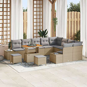 vidaXL Lounge Sett 12 Deler med Puter Poly Beige Rattan Akasie